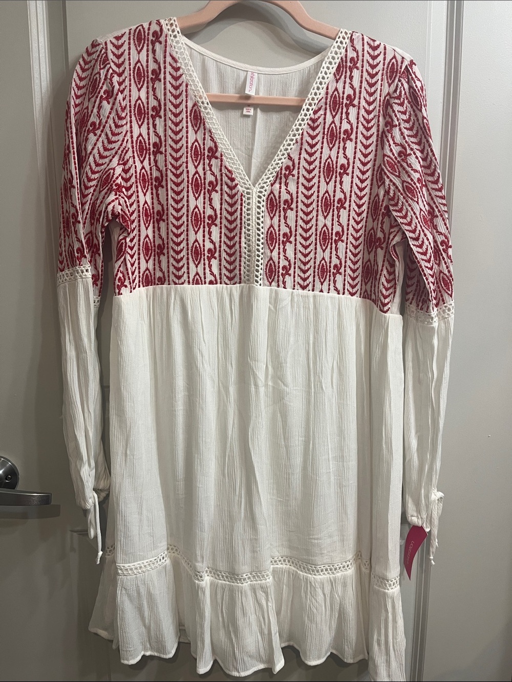 Xhilaration White Peasant Dress with Red Embroidered Yoke - Picture 1 of 13